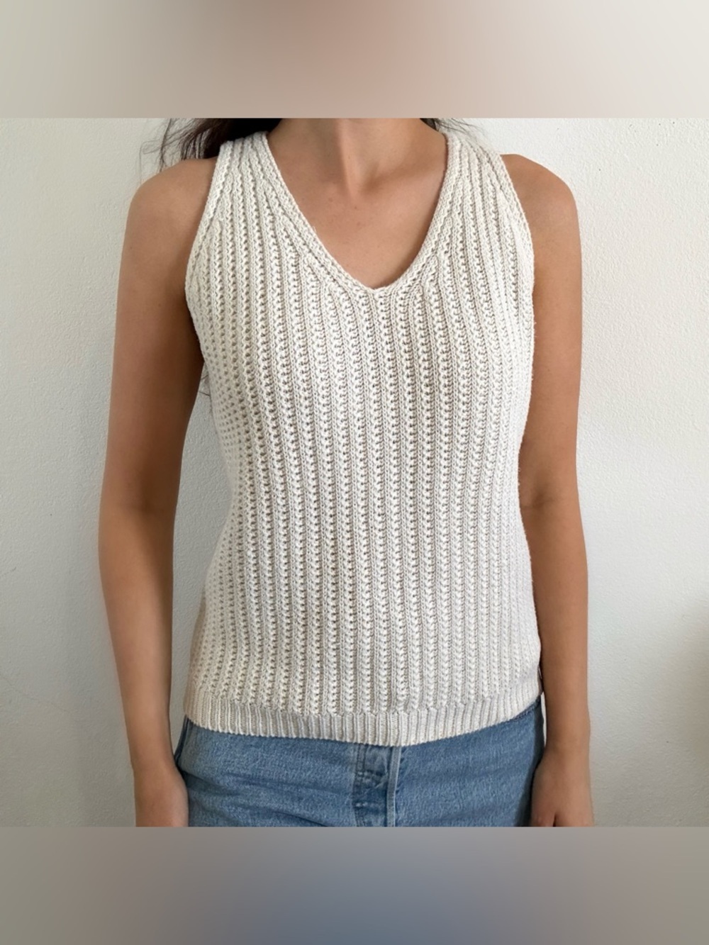 Vintage 90s GAP cream crochet blouse top sweater vest small medium minimalist